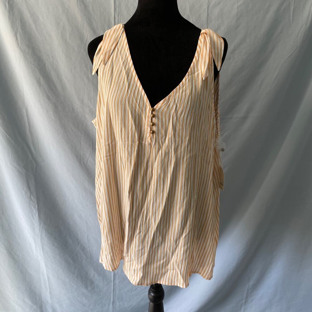 a.n.a. A New Approach Tank Top Blouse Womens Petite XL Yellow Striped V Neck NWT